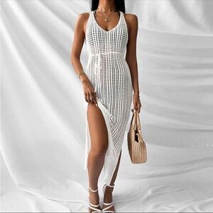 Elegant White Crochet Swim Coverup
